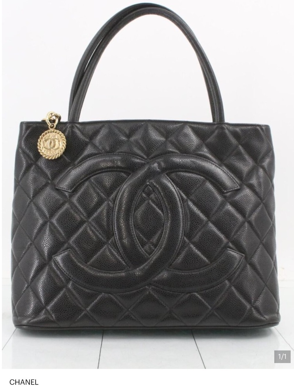 CHANEL Black Quilted Caviar Tote 7-Series with Gold Charm